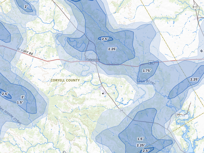 NEXRAD radar-signature map of the hail over Gatesville, TX