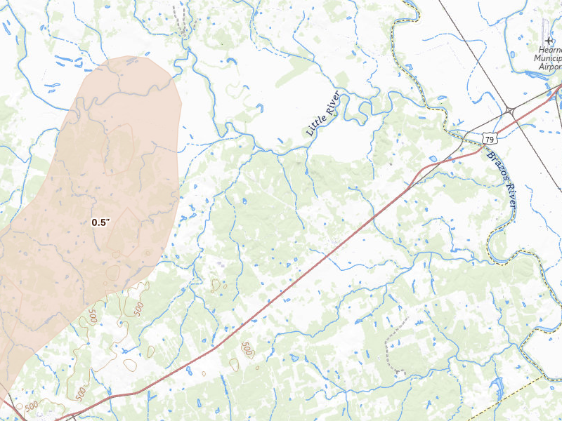 Radar-estimated hail-size map of the storm over Gause, TX on May 22, 2026