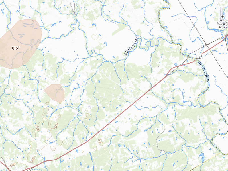 Radar-estimated hail-size map of the storm over Gause, TX on May 23, 2026