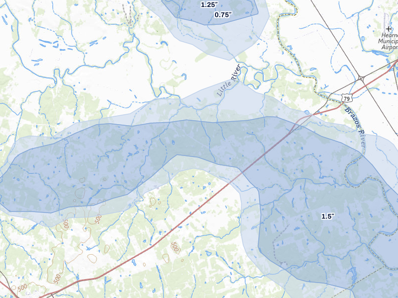 NEXRAD radar-signature map of the hail over Gause, TX