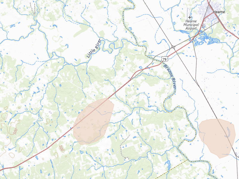 Radar-estimated hail-size map of the storm over Gause, TX on Aug 28, 2026