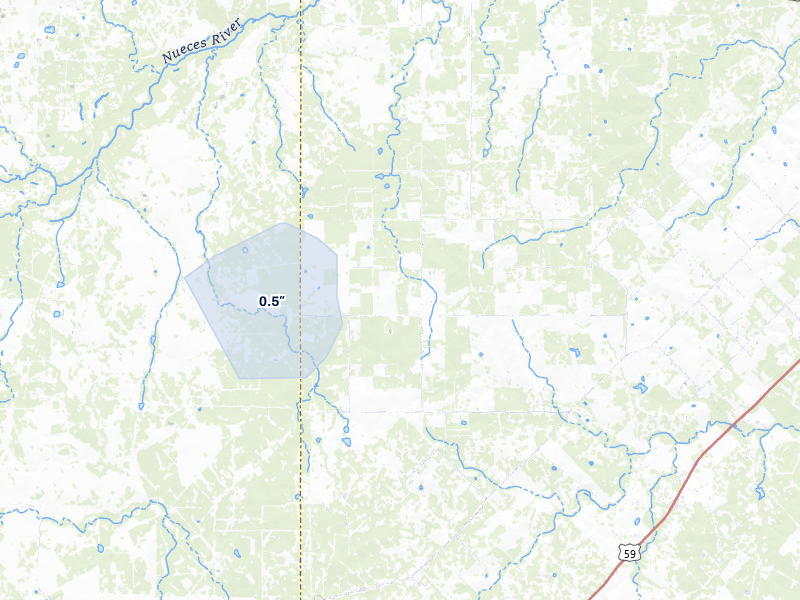 NEXRAD radar-signature map of the hail storm over George West, TX on May 10, 2026