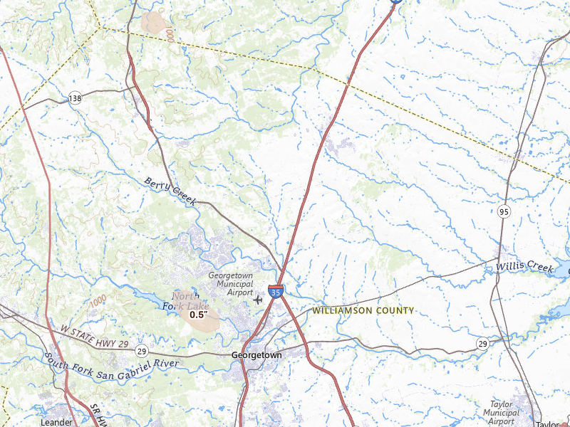 Radar-estimated hail-size map of the storm over Georgetown, TX on May 25, 2026