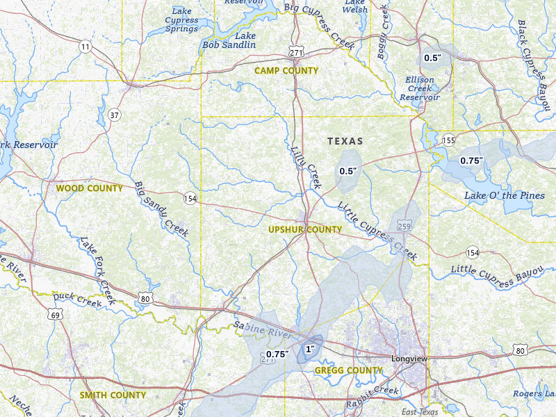 NEXRAD radar-signature map of the hail storm over Gilmer, TX on Mar 6, 2026