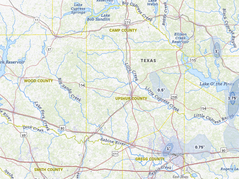 NEXRAD radar-signature map of the hail over Gilmer, TX