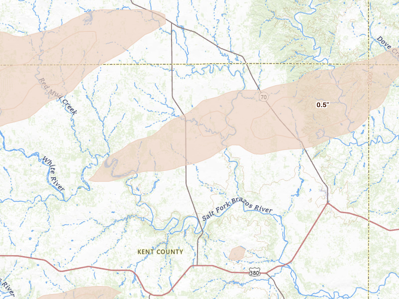 Radar-estimated hail-size map of the storm over Girard, TX on Apr 27, 2026