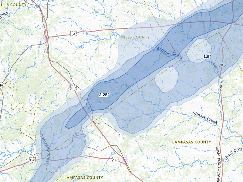 NEXRAD radar-signature map of the hail storm over Goldthwaite, TX on Jan 9, 2026