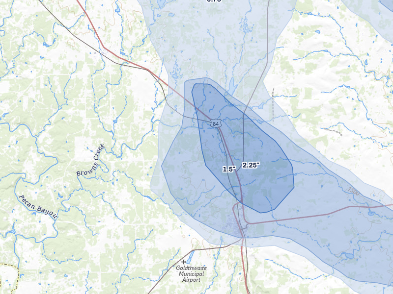 NEXRAD radar-signature map of the hail storm over Goldthwaite, TX on May 10, 2026