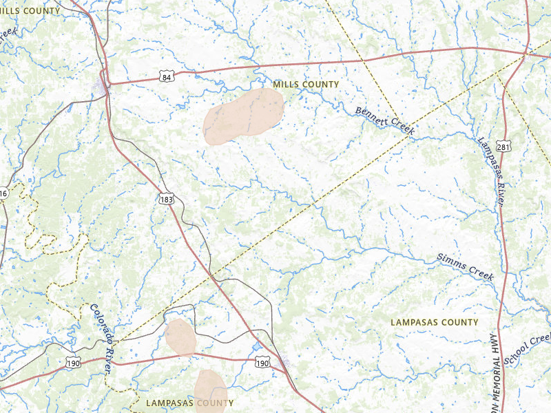 Radar-estimated hail-size map of the storm over Goldthwaite, TX on May 24, 2026
