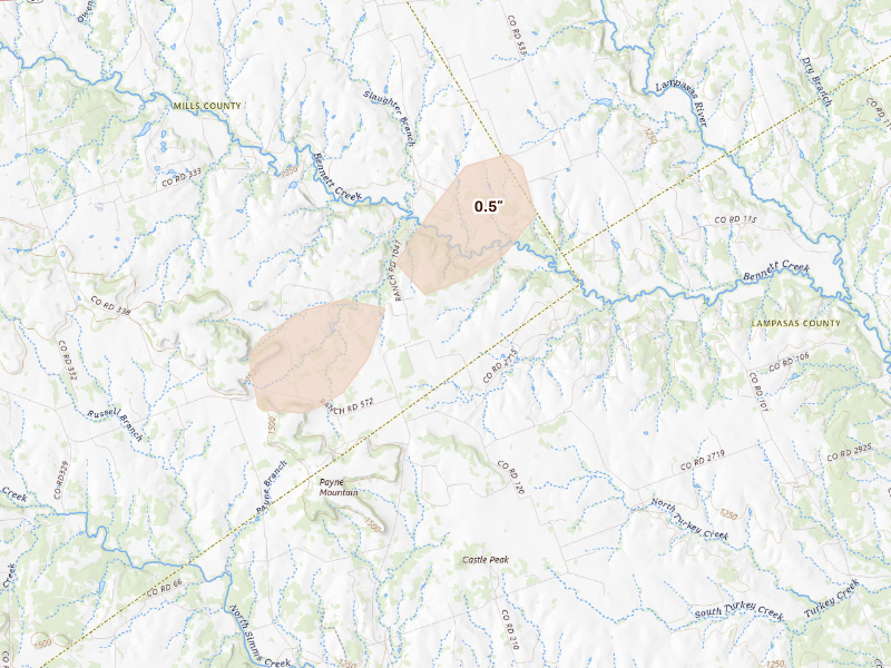 Radar-estimated hail-size map of the storm over Goldthwaite, TX