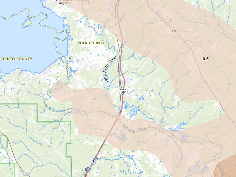 Radar-estimated hail-size map of the storm over Goodrich, TX on Mar 15, 2026
