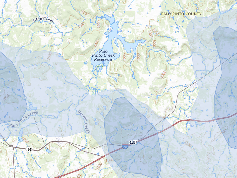 NEXRAD radar-signature map of the hail storm over Gordon, TX on May 28, 2026