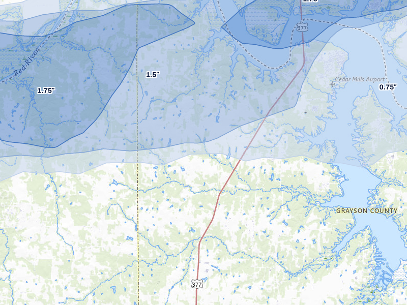 NEXRAD radar-signature map of the hail storm over Gordonville, TX on Apr 28, 2026