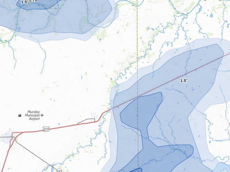 NEXRAD radar-signature map of the hail storm over Goree, TX on May 10, 2026