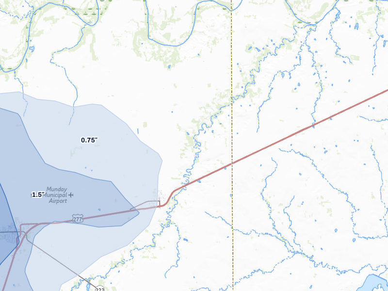 NEXRAD radar-signature map of the hail storm over Goree, TX on Jul 5, 2026
