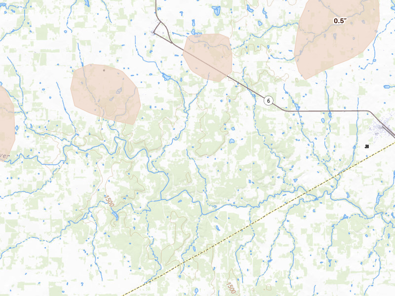 Radar-estimated hail-size map of the storm over Gorman, TX on Apr 18, 2026