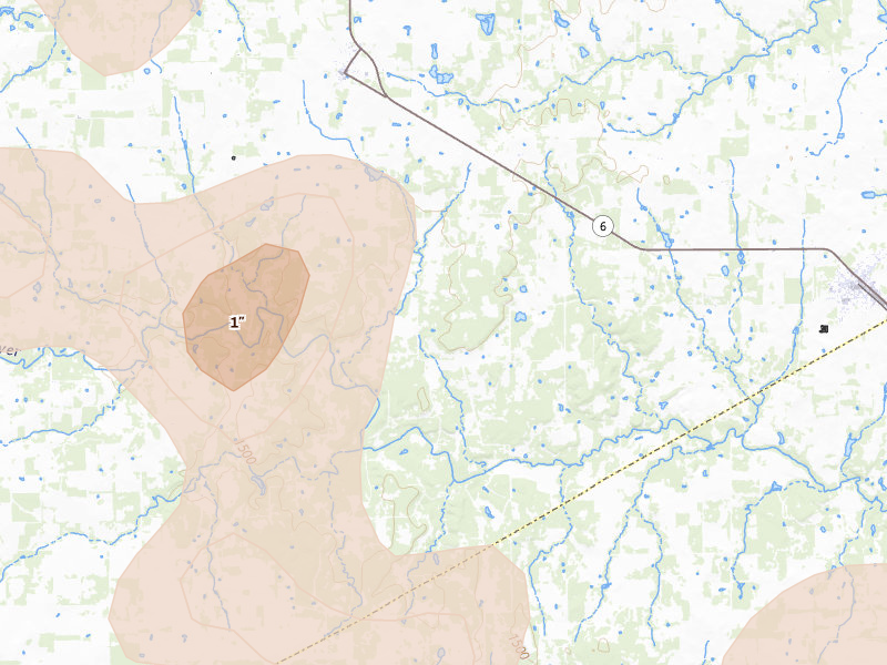 Radar-estimated hail-size map of the storm over Gorman, TX on May 10, 2026