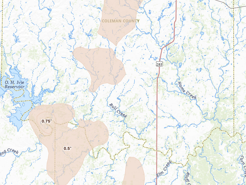 Radar-estimated hail-size map of the storm over Gouldbusk, TX on Jun 19, 2026