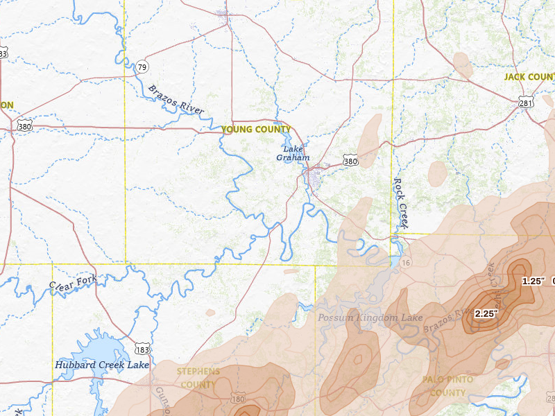 Radar-estimated hail-size map of the storm over Graham, TX on Mar 10, 2026