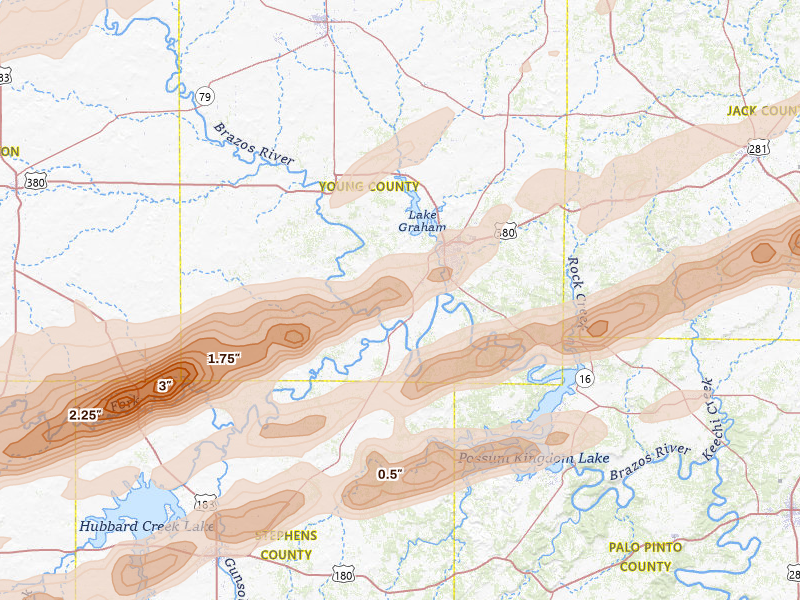 Radar-estimated hail-size map of the storm over Graham, TX