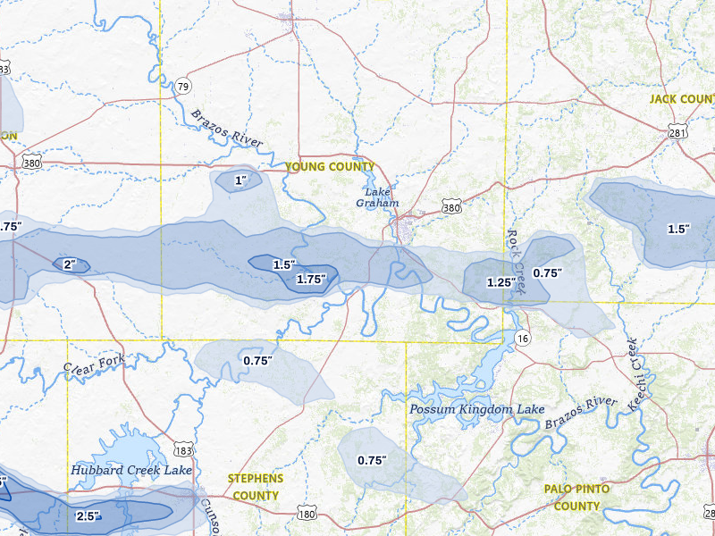 NEXRAD radar-signature map of the hail storm over Graham, TX on May 10, 2026