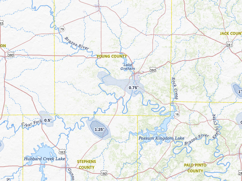 NEXRAD radar-signature map of the hail storm over Graham, TX on May 28, 2026