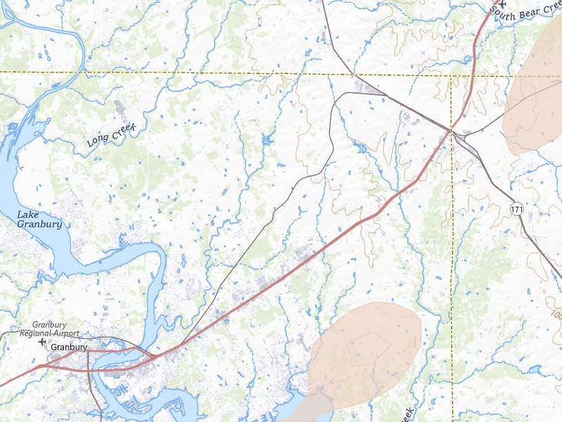 Radar-estimated hail-size map of the storm over Granbury, TX on Jun 2, 2026