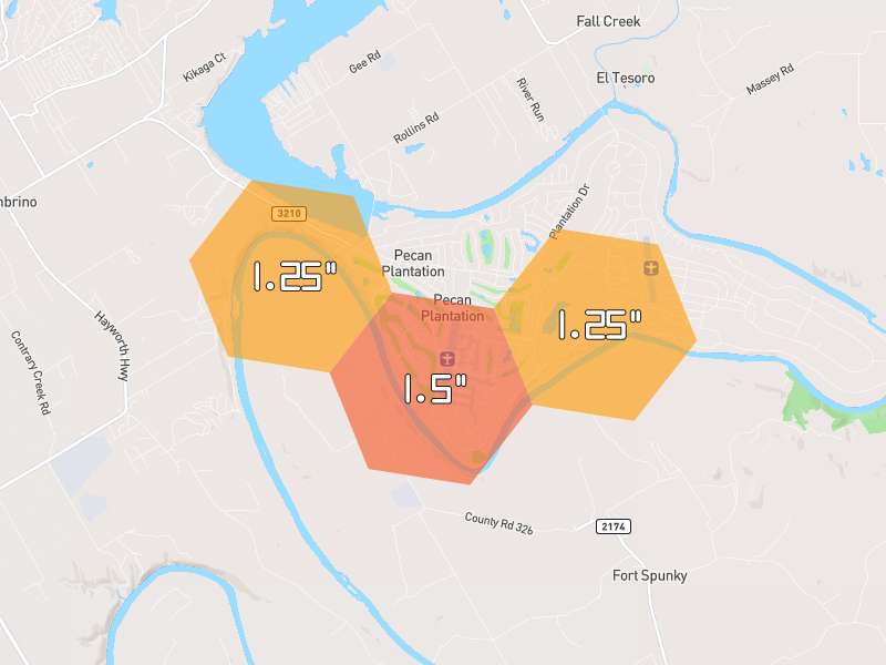 Hail map of Granbury, TX on Jun 3, 2026, hail up to 1.5"