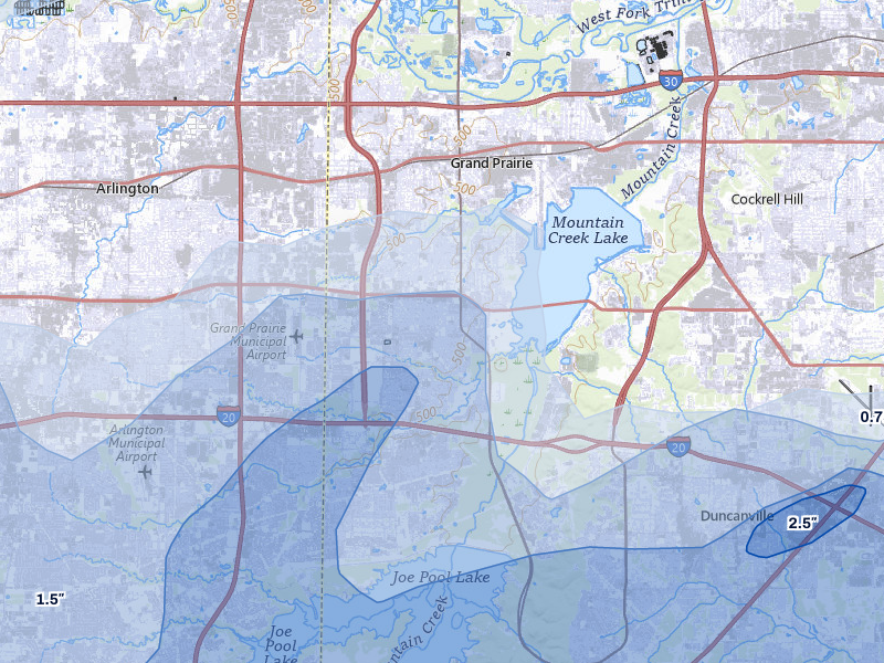 NEXRAD radar-signature map of the hail storm over Grand Prairie, TX on Mar 4, 2026