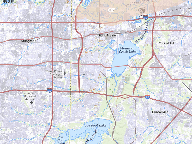 Radar-estimated hail-size map of the storm over Grand Prairie, TX on Apr 27, 2026