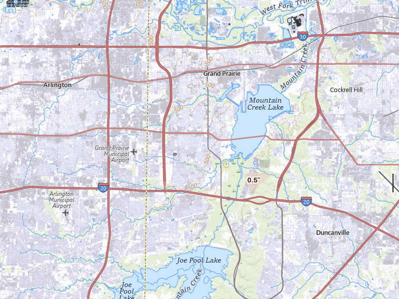 Radar-estimated hail-size map of the storm over Grand Prairie, TX on Apr 29, 2026