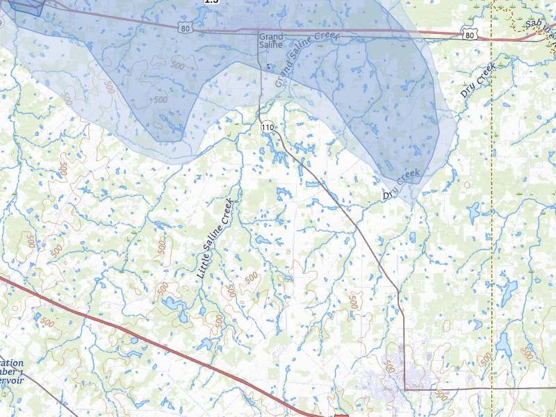 NEXRAD radar-signature map of the hail over Grand Saline, TX