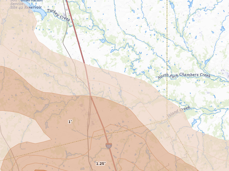Radar-estimated hail-size map of the storm over Grandview, TX on Apr 28, 2026