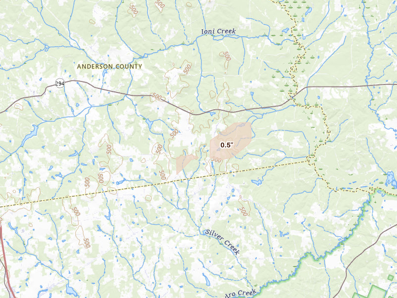 Radar-estimated hail-size map of the storm over Grapeland, TX on Jan 9, 2026