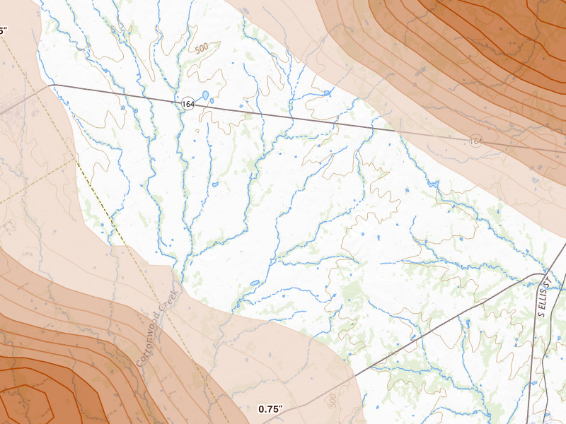 Radar-estimated hail-size map of the storm over Groesbeck, TX on Apr 28, 2026