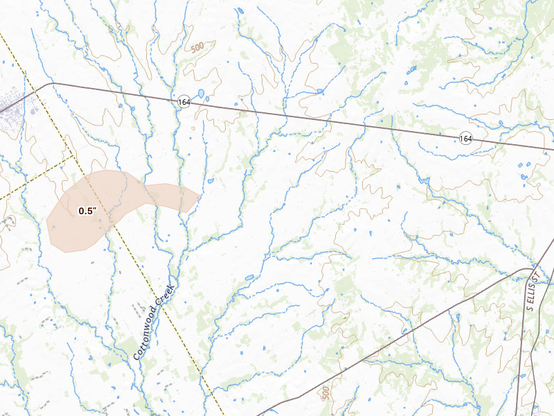Radar-estimated hail-size map of the storm over Groesbeck, TX on Jun 2, 2026