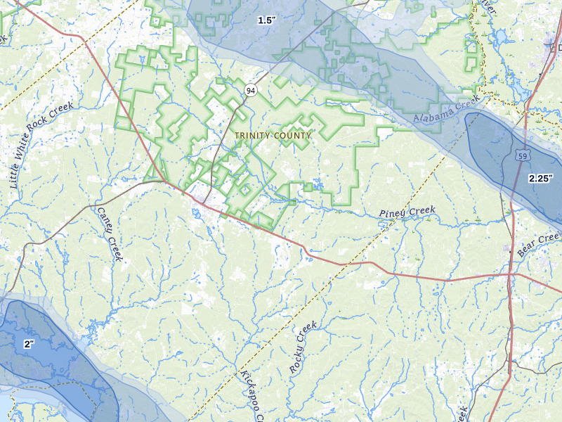 NEXRAD radar-signature map of the hail over Groveton, TX