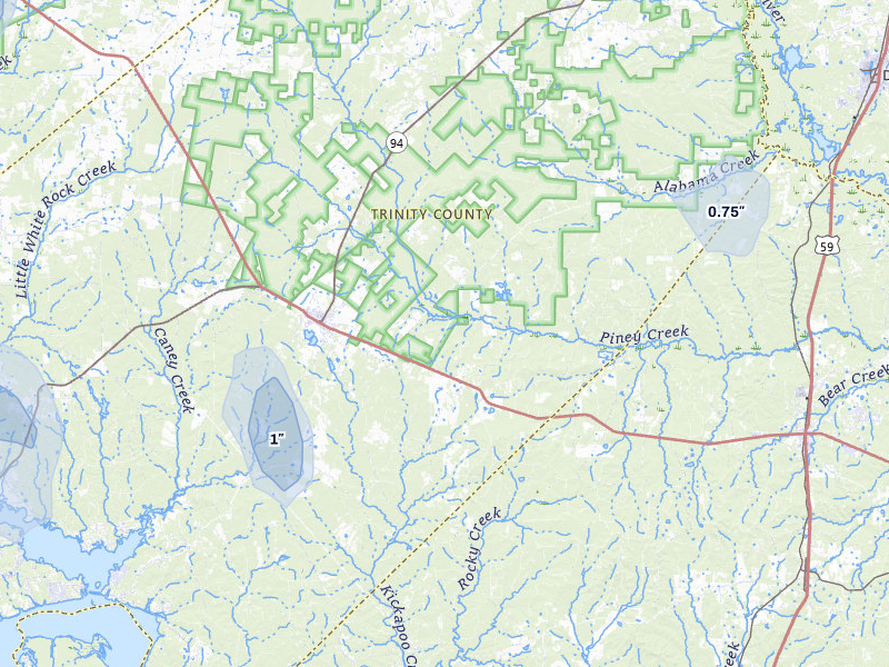 NEXRAD radar-signature map of the hail over Groveton, TX