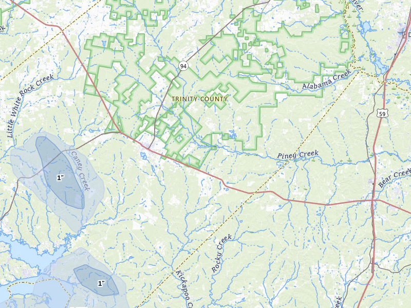 NEXRAD radar-signature map of the hail storm over Groveton, TX on Jul 7, 2026