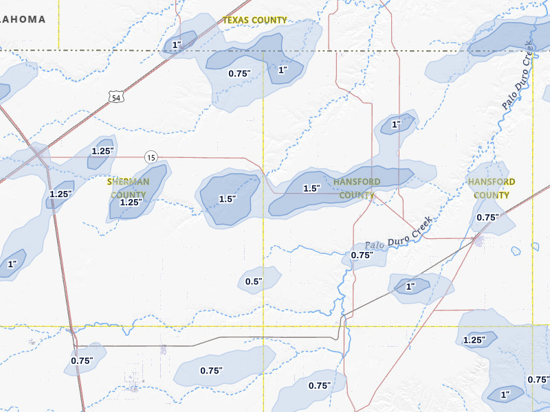 NEXRAD radar-signature map of the hail storm over Gruver, TX on Jun 26, 2026