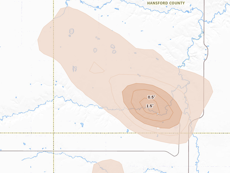 Radar-estimated hail-size map of the storm over Gruver, TX on Aug 25, 2026