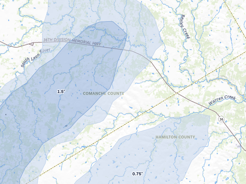 NEXRAD radar-signature map of the hail storm over Gustine, TX on Mar 4, 2026