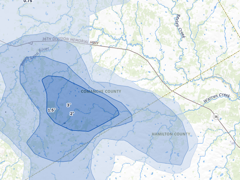 NEXRAD radar-signature map of the hail storm over Gustine, TX on May 10, 2026