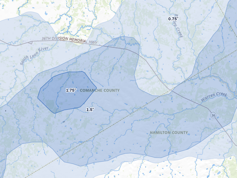 NEXRAD radar-signature map of the hail storm over Gustine, TX on Jun 6, 2026