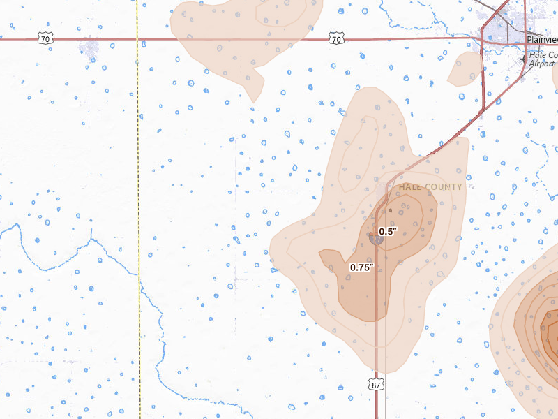 Radar-estimated hail-size map of the storm over Hale Center, TX on May 22, 2026