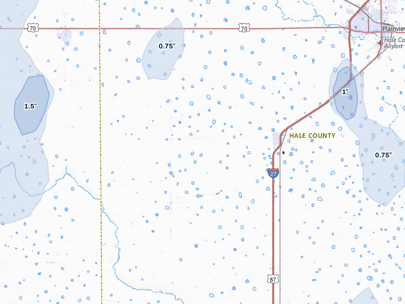 NEXRAD radar-signature map of the hail storm over Hale Center, TX on Jul 31, 2026