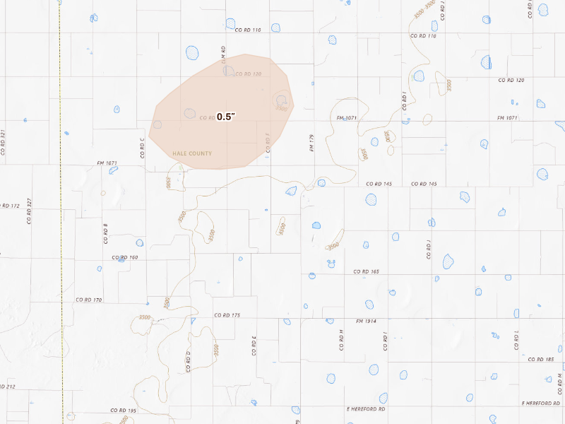 Radar-estimated hail-size map of the storm over Hale Center, TX