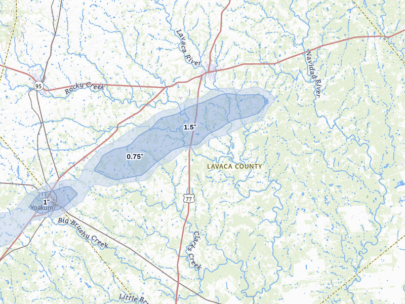 NEXRAD radar-signature map of the hail storm over Hallettsville, TX on Jan 9, 2026