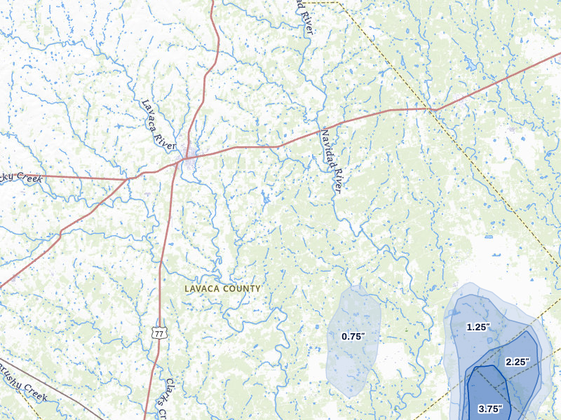 NEXRAD radar-signature map of the hail storm over Hallettsville, TX on Apr 22, 2026