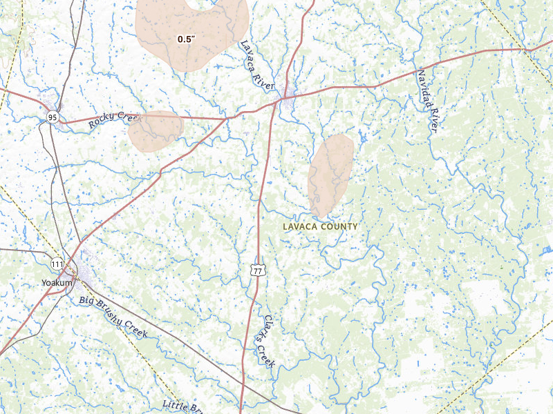 Radar-estimated hail-size map of the storm over Hallettsville, TX on May 22, 2026